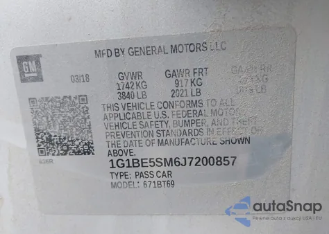 2018 Chevrolet Cruze Lt Auto from USA, damaged, VIN 1G1BE5SM6J7200857